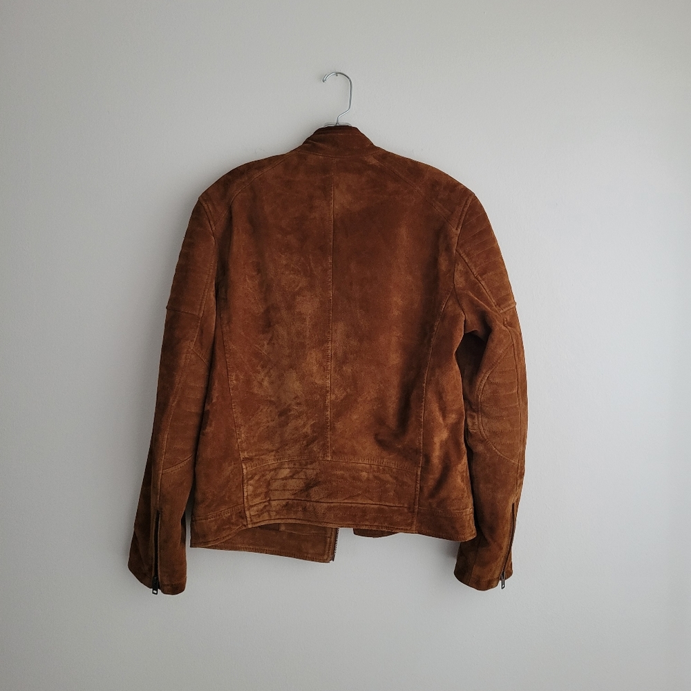 EXPRESS Brown Genuine Suede Peccary Quilted Biker Moto Jacket Unisex - Picture 5 of 6